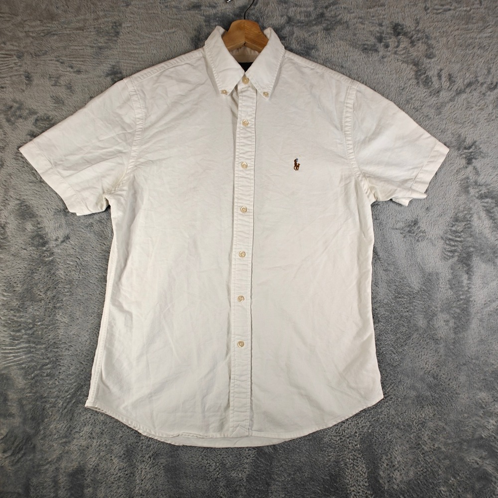 Flesh Pony Polo Ralph Lauren Button Down Shirt Men Med White Slim Short Sleeve